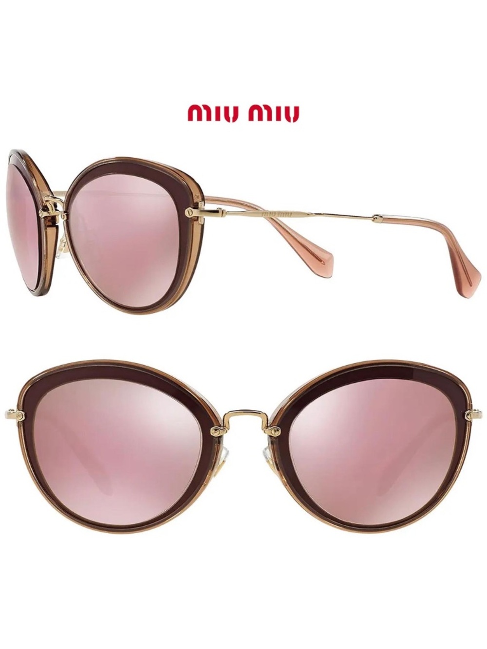 Miu Miu Pink Gradient Round Cat-Eye Sunglasses